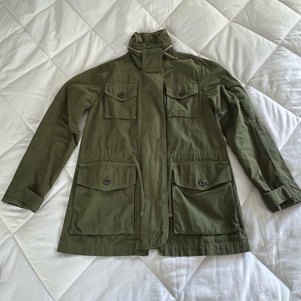 JCrew Green Lightweight Jacket with Hidden Hood in XS
